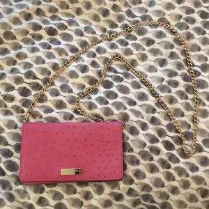 Pink Ostrich Kate Spade Clutch + Crossbody Chain